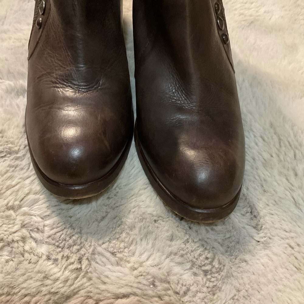 Chio Studded Block Heel Bootie Size 40 Brown Kissre Side Zip Made Spain Boots - Picture 2 of 11